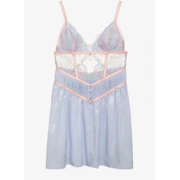 For Love and Lemons High Tide Slip Dress Blue Pink Satin Skirt Seashell Charm M - Picture 1 of 7
